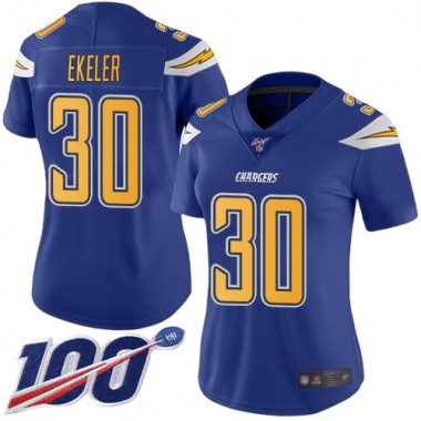 Los Angeles Chargers NFL Football Austin Ekeler Electric Blue Jersey Women Limited 30 100th Season Rush Vapor Untouchable